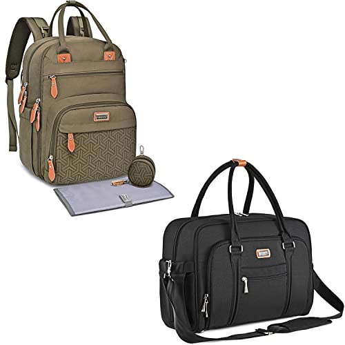 Раница-чанта за памперси, чанта-тоут за памперси, големи детски чанти-трансформърс WELAVILA, армейски зелено и черно