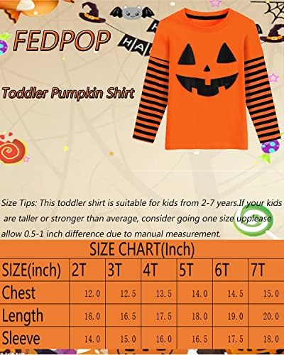 FEDPOP Риза на Хелоуин за Малки Момчета и Момичета, Памучен Тениска с дълъг Ръкав Райе с Тиква и виртуален скелет, за Деца от 2-7