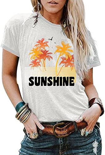 Дамски Сладка Тениска Sunshine с Забавен Писмото Графичен Дизайн, Реколта Блуза За Почивка на Плажа, С Къс Ръкав, Потници