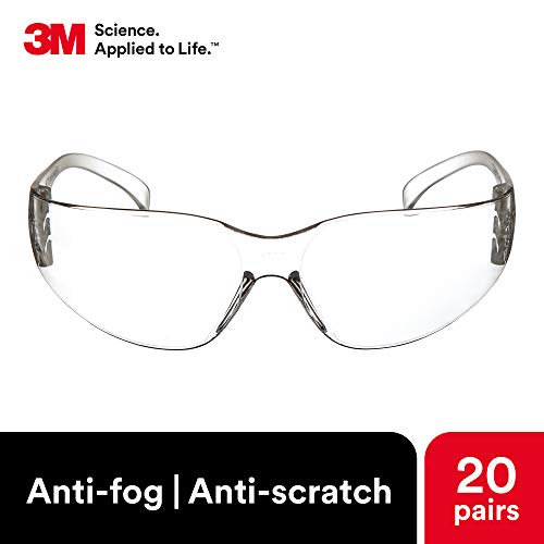 Защитни очила 3M, Virtua, 20 двойки, ANSI Z87, фарове за Мъгла, Устойчиви на надраскване, Прозрачни Лещи, Прозрачни рамки, Кръгли