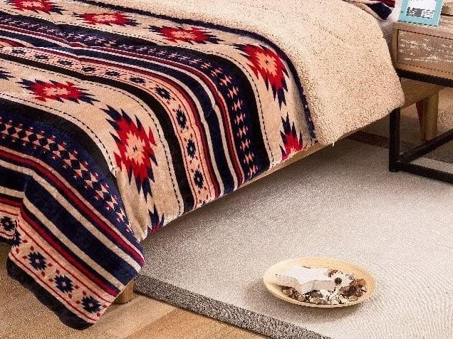Флисовое одеяло Linen Mart Southwest Aztec Sherpa Borrego от вълна Borrego - Комплект от 3 теми (тъмно бежово) (Queen)