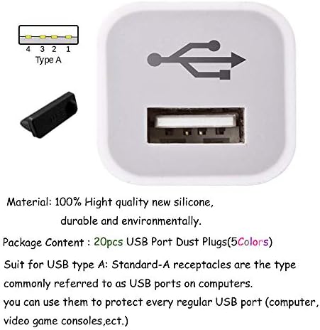 20 Броя 5 цвята Силиконови USB Тип A, USB порт Стандарт-Женски Прахоустойчив Калъф, Мъниче, Защитна Капачка за настолни компютри,