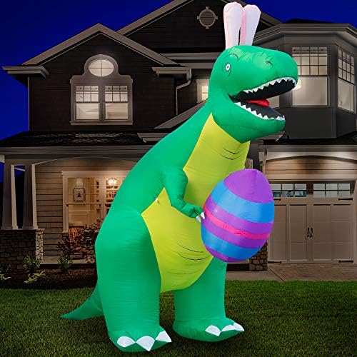 Holidayana 8ft Великден Надуваем Заек T-rex - Надуваем Великден Декоративен динозавър-зайо на открито с Яйце, надуваем декорация за