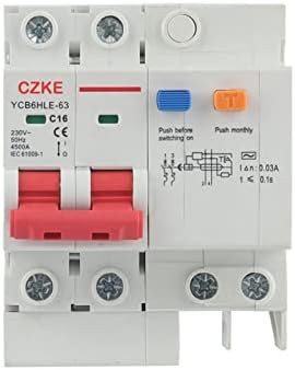 Автоматичен прекъсвач остатъчен ток главния прекъсвач MAMZ YCB6HLE-63 2P 30mA RCBO MCB със защита от претоварване работен ток (Размер: