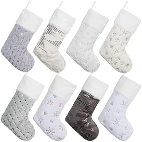 JEKOSEN Коледни Чорапи Комплект от 8 20,5Големи Коледни Чорапи Velvet Луксозен Класически Окачен Украшение Украса за Семейна Празничния