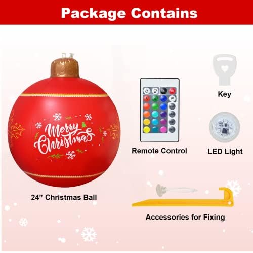 24-Инчов Коледен Надуваем Балон на Открито с led осветление, дистанционно управление и Заземяване, Коледни, Двор Големи Декорации