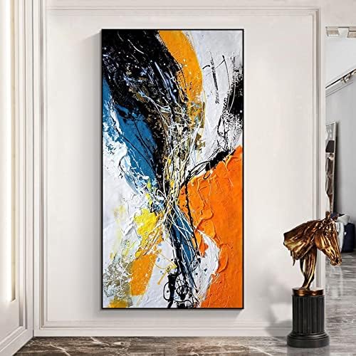 WunM Studio CE Contemporary Модерна абстракция - Ръчно рисувани Абстрактна orange декоративни рисувани С плътна текстура, Голяма