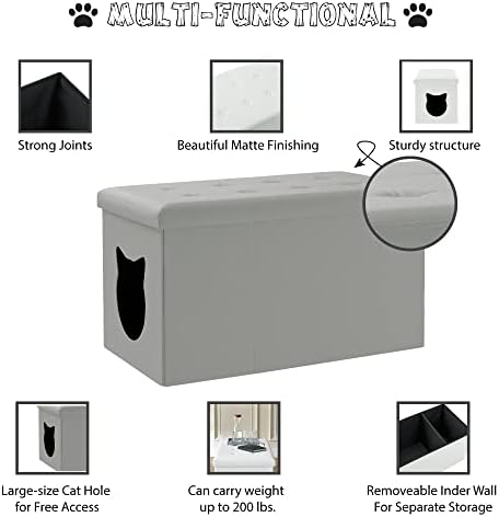 Дизайн на Кутия за Котешки Тоалетни Sweet Barks, Скрита Пейка за измиване на лицето, Табуретка (Сив)
