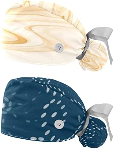 2 Опаковки Мраморни Жълти шапки за еднократна употреба-Ексфолианти За медицински Сестри, Жена с Дълга Коса, Регулируема Капачка С Черепа