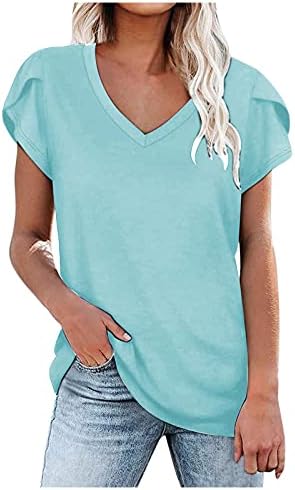 Женска Тениска с V-образно деколте и Къс Ръкав, Ежедневни Лятна Однотонная Блуза На Открито, Дамски Връхни Дрехи, Ризи и Блузи,