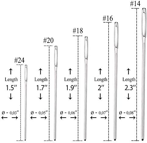Игли за Гоблени от Пет Размери 14, 16, 18, 20, 24 - Игла с голям тъп око 25 бр. за залепване на кръст и по -