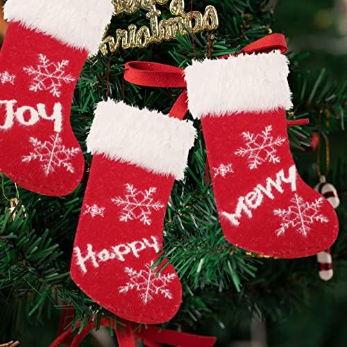 Коледни Чорапи с Кристални Мъниста за Пердета, Чорапи 15,7*27 инча, Супер Меки Плюшени Класически Червени и Бели Нагръдници Чорапи