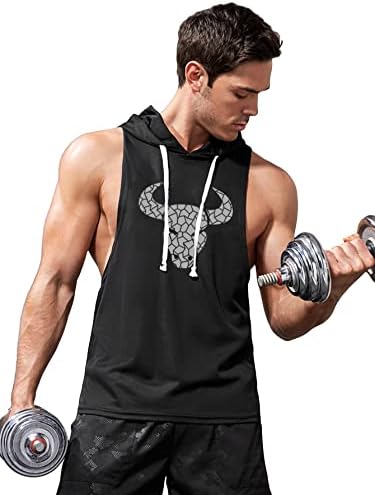 Мъжки t-shirt OYOANGLE с Графичен Дизайн Без Ръкави и качулка на съвсем малък, За да Спортната тренировка