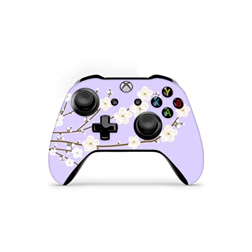 Кожата контролер ZOOMHITSKINS, съвместим с Xbox One S и Xbox One X, технология винилови стикери 3 М, Бели венчелистчета лилаво цвете сакуры
