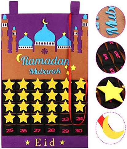 Начало Декор Творчески Календар за Обратно Броене Мода Eid Окачен Календар Декор За парти Eid Подарък (Лилаво) Eid Mubarak Подпори