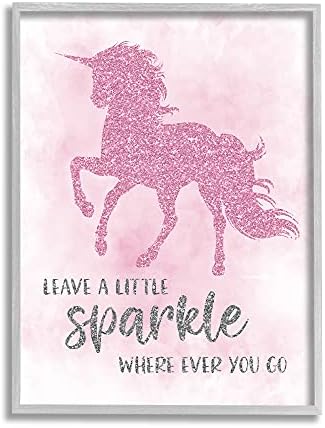 Stupell Industries Оставя Малко блясък Фраза Pink Shimmer Unicorn, Разработена Натали Карпентьери, Стенно изкуство в сивата рамка, 11 x