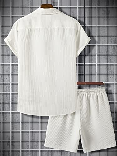 FIOXA / Мъжки облекла от две части, Мъжки однотонная риза и къси панталони с завязками на талията, Без тениски (Цвят: бял, Размер:
