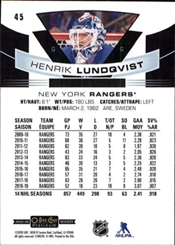 2019-20 О-Пи-Джи Platinum №45 Хенрик Лундквист от Ню Йорк Рейнджърс Хокейна карта НХЛ