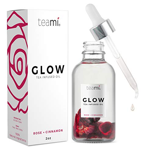 Teami Glow Масло за лице с жожоба за жени с кора от канела, пъпки от Рози и масло витамин е за кожата - Почистващо Масло за лице за
