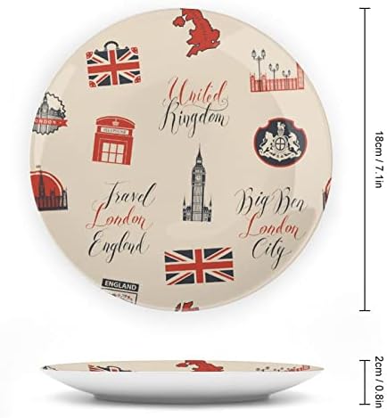 Тема на Великобритания и Лондон с Надписи Реколта Декоративна Чиния от Костен Порцелан със Стойка за Дисплея на Хубава