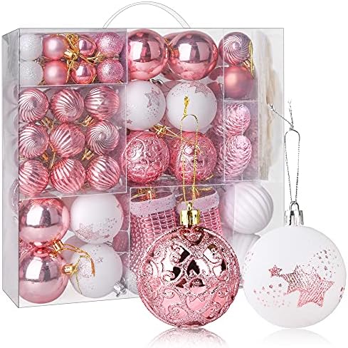 PIIDUOO 114-каратные Коледни Балони, Украси за Коледната елха, Нечупливи Малки Коледни Орнаменти от Розово злато, Розови и бели Балони,