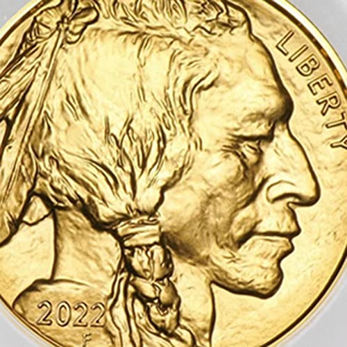 2022 Американската златна монета Buffalo MS-70 тегло 1 унция (MS70 - Първият ден на издаване - Gold label) наименованията на 24 хиляди