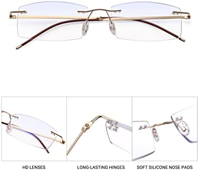 Очила за четене TERAISE Без Рамки за Мъже и Жени, Леки Метални, Прозрачни Очила за четене, Модерни Компютърни Очила, Блокер