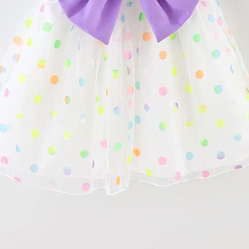 Рокли с пищни ръкави и лък за малки момичета, Тюлевое Принцеса рокля на точки с флорални принтом за момичета (лилаво, 12-18 месеца)