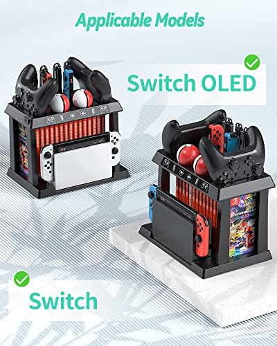 Игри органайзер Switch Tower със Зарядно устройство за контролер за Nintendo Switch / OLED, зарядно устройство ще захранване на