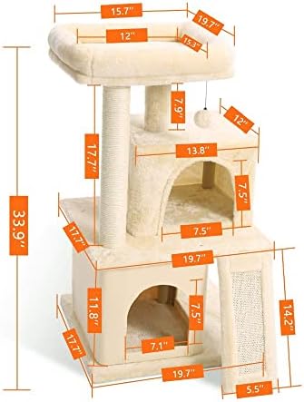 Когтеточка за котки и котенков HOUKAI Дърво с играчка мишка легло на най-високо ниво за отдих, Драскотини, Сезал за игри (Цвят: A, Размер: