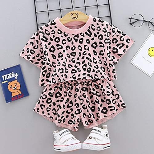 Комплект Летни Дрехи с леопардовым принтом за малки Момичета, Тениска и Къси Панталони, Комплекти от 2 теми