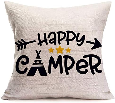 Калъфки за възглавници Happy Camper С Надпис Декоративни Калъфки за Възглавници, изработени От Памук и Лен Квадратна Калъфка Калъфи за