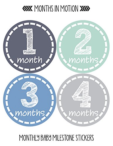 Месечните стикери Months in Motion за новородено - Етикети Baby Milestone - Етикети за новородени момчета - Месечните стикери