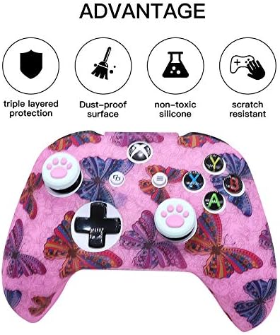 Розови скинове за контролера на Xbox One S, силиконов защитен калъф HLRAO, набор от аксесоари за безжична/кабелна геймпада на