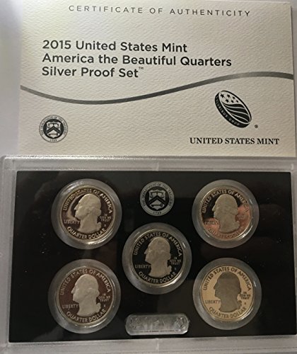 Набор от National Parks Quarters 2015 Г., освобождаване от САЩ SILVER Proof се предлага в опаковка, защитена от монетния