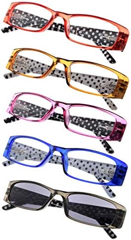 Дамски очила за четене Gr8Sight с шарките на точки от 5 опаковки с кутия пролетта вериги за четене включват слънчеви ридеры