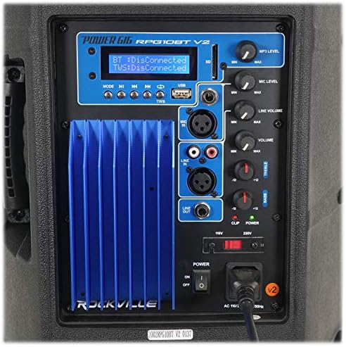Rockville RPG10BT V2 10 Говорител DJ PA Мощност 600 W Bluetooth / Безжичен / дистанционно управление / еквалайзер, 10 , Черен