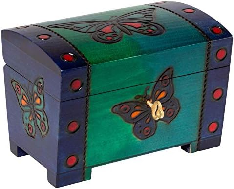 Дървена Ковчег ръчно изработени във формата на пеперуда, ръчно изработени, с ключ, с червена вътрешна част, идеална за сувенири и