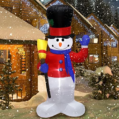 Надуваеми Украшения FastDeng 6 фута Коледен Снежен човек с Метла, Вътрешни Статични Светлини и Вентилатор, Коледа, Снежен човек, Надуваеми