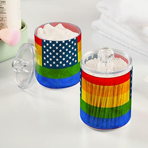 Флаг на САЩ Rainbow 2 Опаковки Памучен Тампон Държач за Топки Органайзер Опаковка Пластмасови Памучни дискове Буркани с Капаци