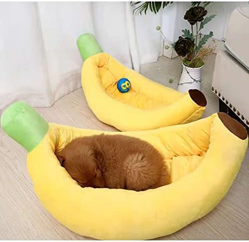 Жълти легла за кучета във формата на банан, Меко дълбоко Гнездо върху Възглавницата за спане, Подходящ за Малки Кучета, Котки и Зайци, Миещи