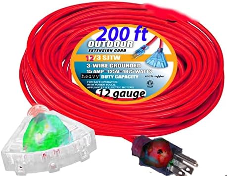 удлинительный кабел pizety 12/3 200 метра За тежки условия на работа Отвътре и отвън Удлинительный кабел с Тройна Розетка