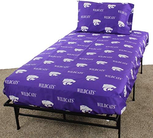 Комплект спално бельо за колеж Comfy Kansas State дивите котки Queen Size от 4 теми, Цветен фон на Екипа, 1 апартамент чаршаф,