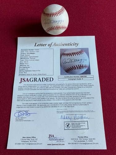 Джо Ди Маджо, автограф (Писмо от JSA), Официален представител на AL Baseball (9 клас), годината на Реколтата и бейзболни топки с автографи