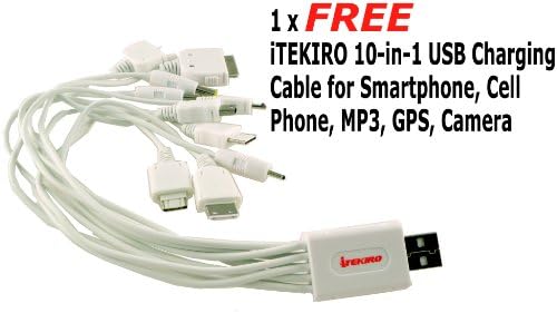 iTEKIRO AC Стенно Зарядно за Кола Dc Комплект за Pentax 39641 + iTEKIRO 10-в-1 USB Кабел За зареждане