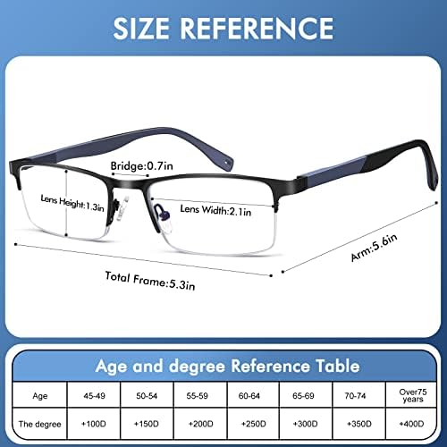 FelixAim 4 Опаковки Синьо-Екранировка на Очила за четене за мъже, Полукадровые Метални Леки Очила за четене с Пружинным тръба на шарнирна