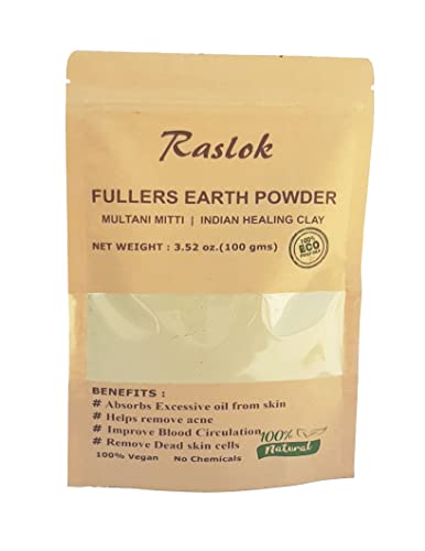 Raslok Pure Fullers Earth Powder | Мультани Митти Органични за лице | Маска от глина, бентонит | Без добавяне на един ароматизиране