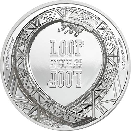 2021 Модерна Възпоменателна монета PowerCoin Loop The Loop на влакче в увеселителен парк 1 Унция Сребърна монета 5 $ Острови Кук 2021