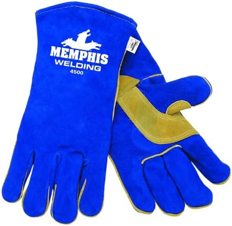Мъжки ръкавици за заварчик MCR Safety 4500XXL 13-Инчови от Мемфисской разрезной волска кожа за заваряване с маншет с ластик, синя, 2 големи