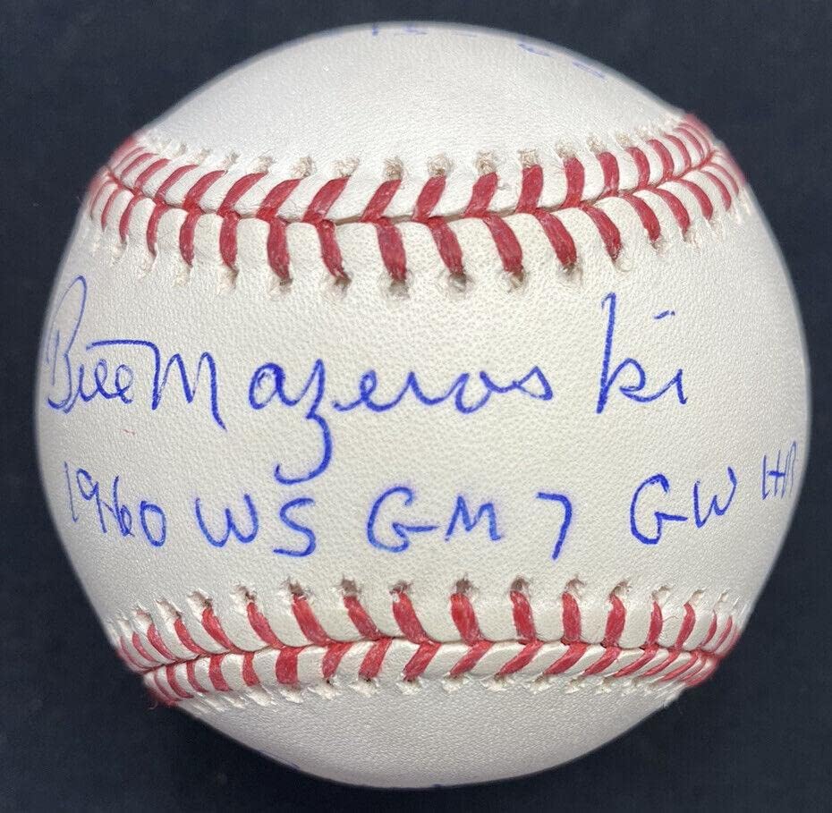 Бил Мазерокси 1960 WS Game 7 GWHR Подписа Статистика Бейзбол Свидетел JSA - Бейзболни топки с автографи